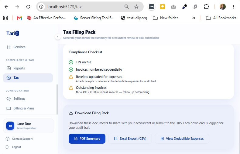 Tari1 Tax Filing Pack
